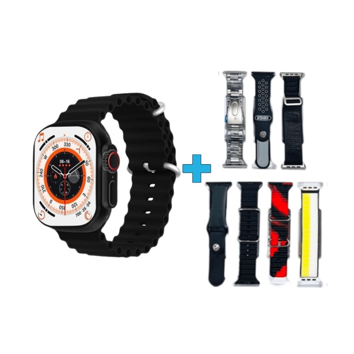 Y60 Ultra 7 az 1-ben okosóra, vízálló, Bluetooth hívások, pulzusszám, lépések, fekete készlet