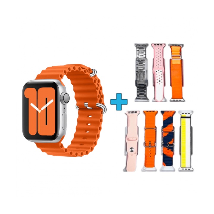 Y60 Ultra 7 az 1-ben okosóra, vízálló, Bluetooth-hívások, pulzusszám, lépések, narancssárga készlet