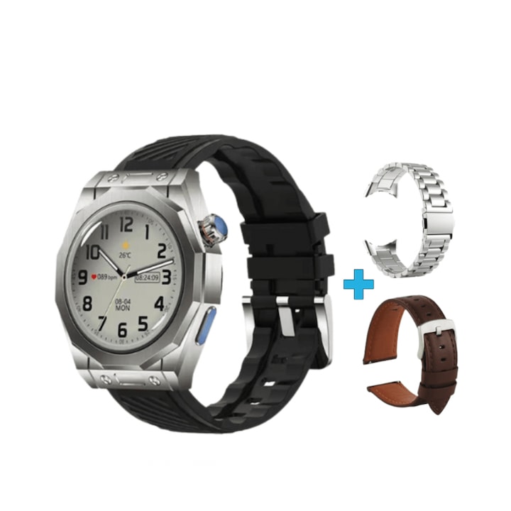 Смарт часовник Z83 Max - Допълнителни каишки, BT разговори, Пулс, Крачки, Черен комплект