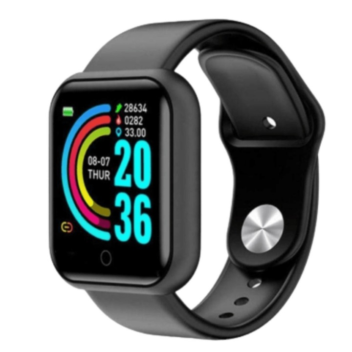 Y68 okosóra, vízálló, ébresztőóra, hívásértesítések, pulzusszám, fekete