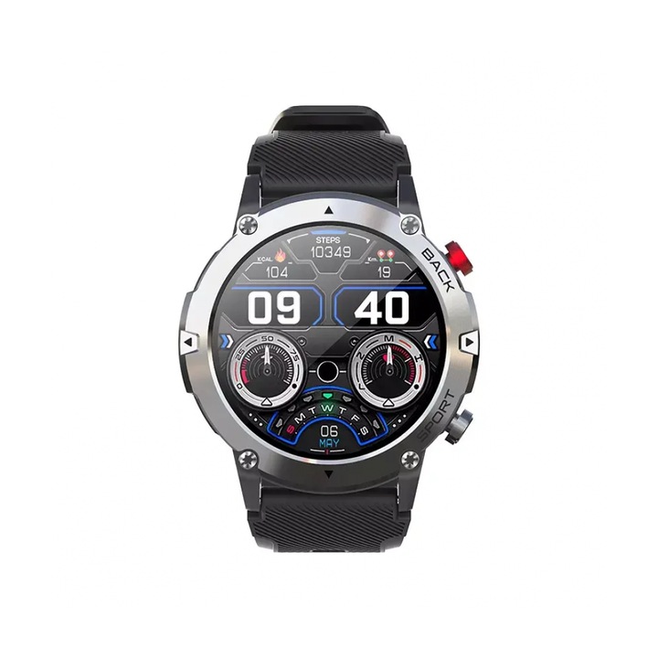 C21 okosóra, Beszélgetés és értesítések, 300 mAh, Időjárás előrejelzés, Sport módok, Fekete