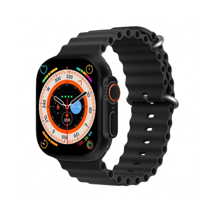 Смарт часовник T900 Ultra, Bluetooth разговори, Известия, Крачки, Черен