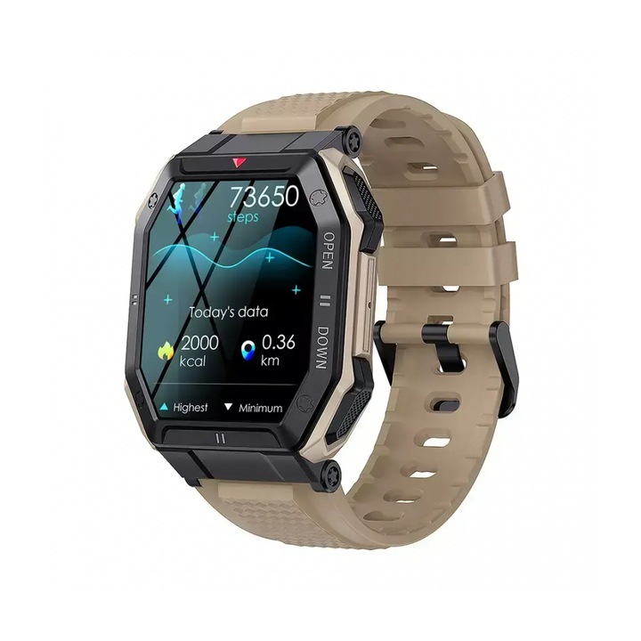 Смарт часовник K55 Pro, Водоустойчив, Bluetooth разговори, 350 mAh, Измерване на пулс, Крачки, Кафяв