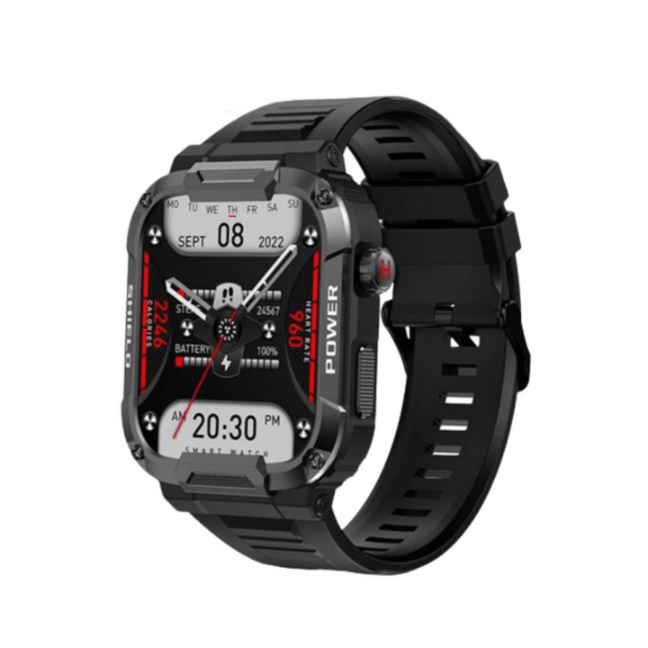 MK66 okosóra, Bluetooth hívások, értesítések, 400 mAh, időzítő, pulzusmérő, fekete