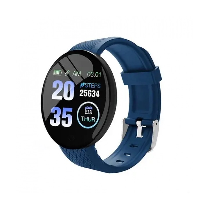 Смарт часовник D18, Bluetooth известяване, Съобщения, Крачки, Спортни режими, Син