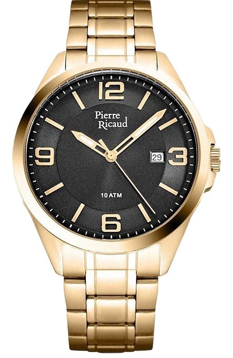 Класически мъжки часовник Pierre Ricaud, механизъм Citizen Miyota 2115, водоустойчив 10 ATM, сив, с дата