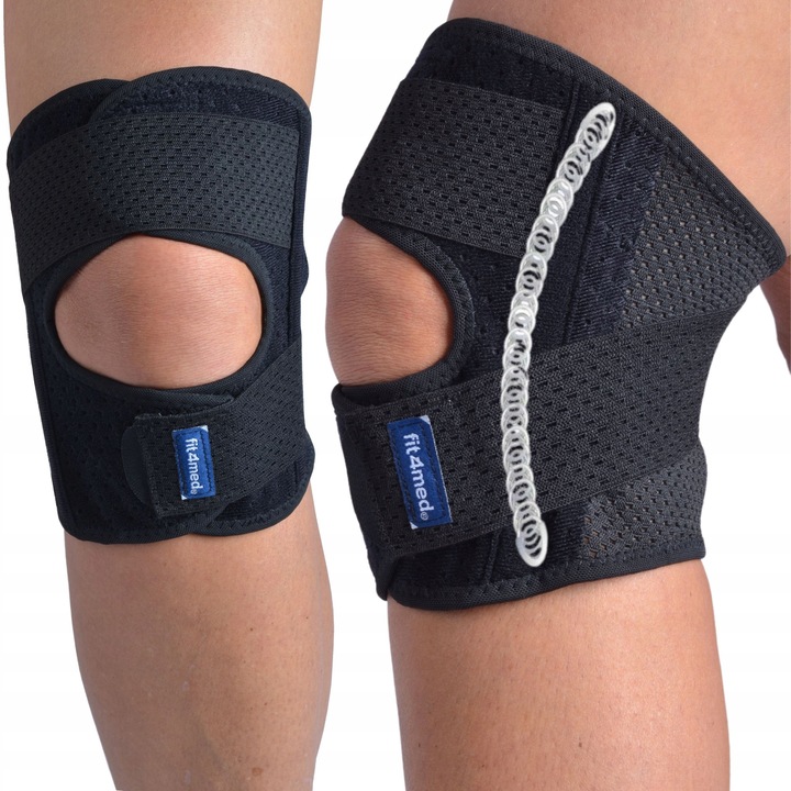 Стабилизираща ортеза за коляно, С шини, Дясна, Неопрен/Найлон/Полиестер/Спандекс, 43 см x 18 см, L, Черен