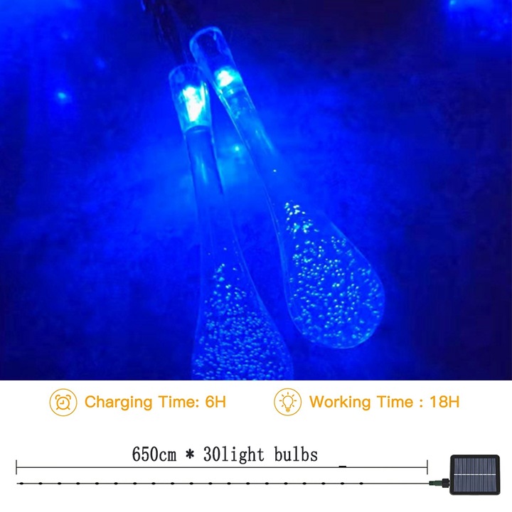 Lampi solare Cozevdnt, design lacrima, 8 moduri iluminare, 30 LED-uri, albastru, 21.3ft