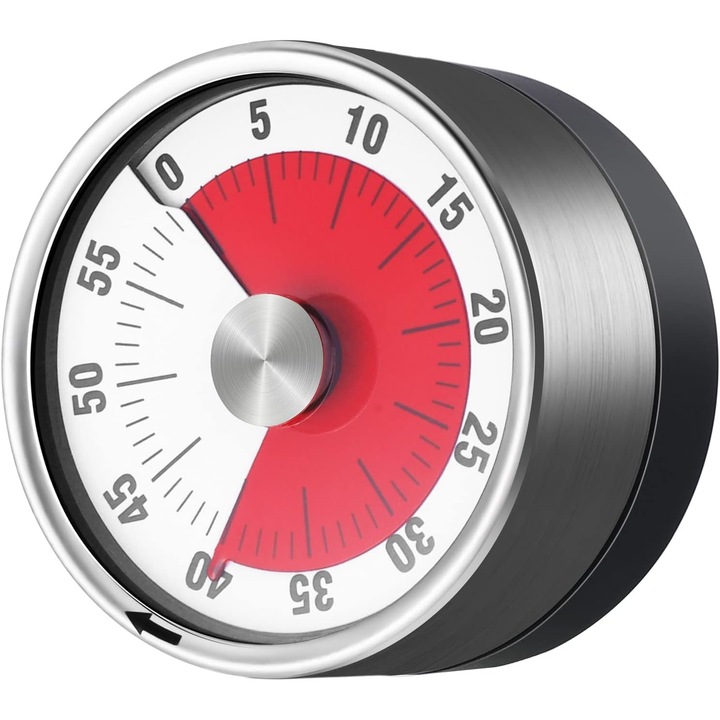 Temporizator de bucatarie magnetic, 60 minute, alarma sonora, montabil pe perete, negru/argintiu