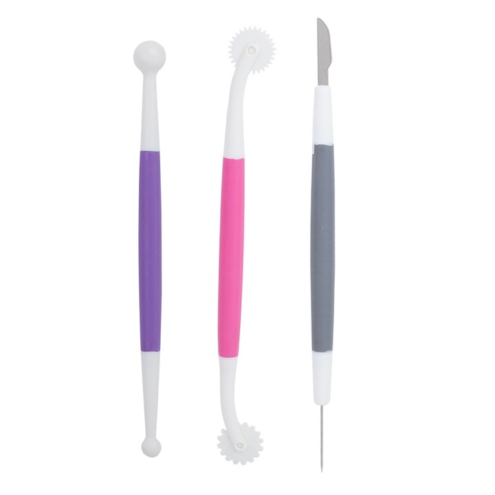 Set 3 unelte de decorare prajituri, AMRINUGL, plastic, rezistente la temperaturi ridicate, 18.5cm, 17.8cm, 16.5cm