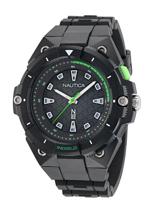 Ceas barbatesc Nautica N83 Coronado Bay, mecanism quartz, rezistent la apa 10 atm, curea din cauciuc, negru