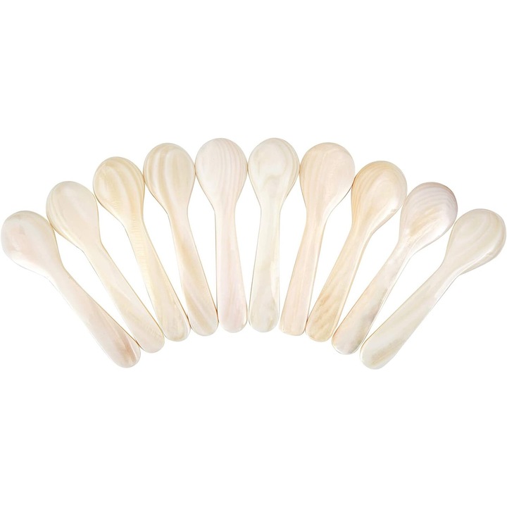 Set 10 Linguri din Nacru pentru Caviar, Alb, 7x2.1cm