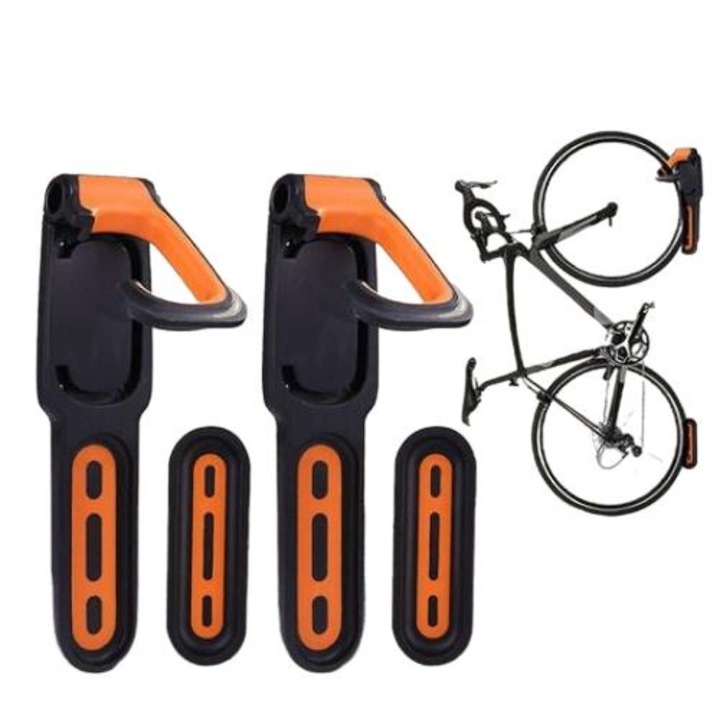 Стенна стойка за велосипед, регулируема, гума/стомана, оранжево с черно, комплект от 2 броя