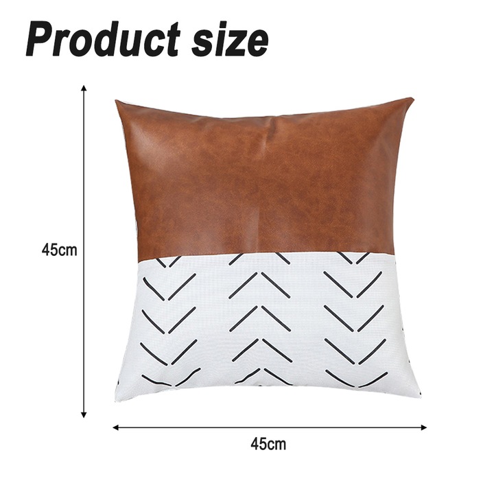 Комплект 2 калъфки за декоративни възглавници, Еко кожа, Кафяво/Бяло, 45x45см