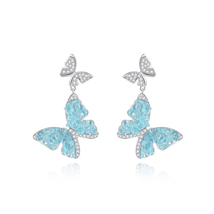 Hytireby 925-ös ezüst fülbevaló kék kristály pillangókkal és fehér cirkóniákkal
