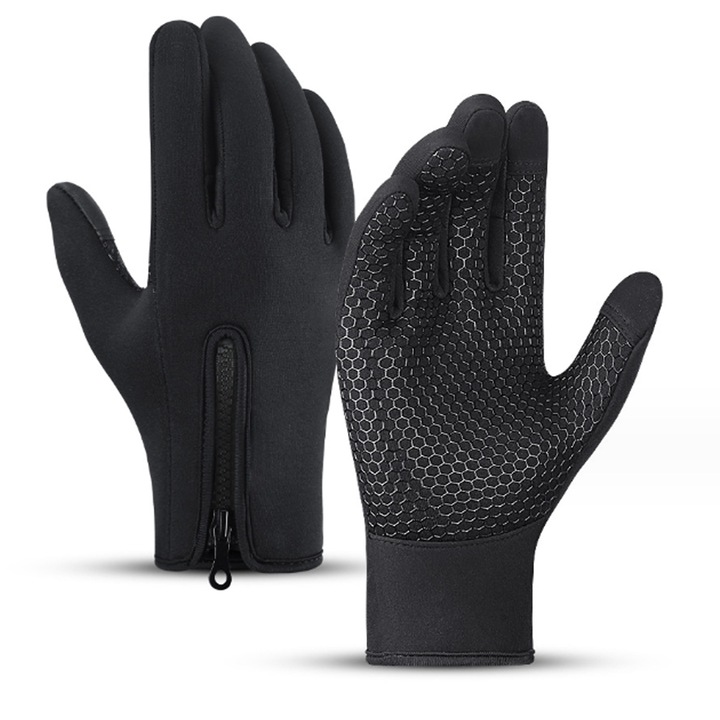 Sportkesztyű QttvbTna, érintőképernyős, vízálló, unisex, fekete, nylon, M