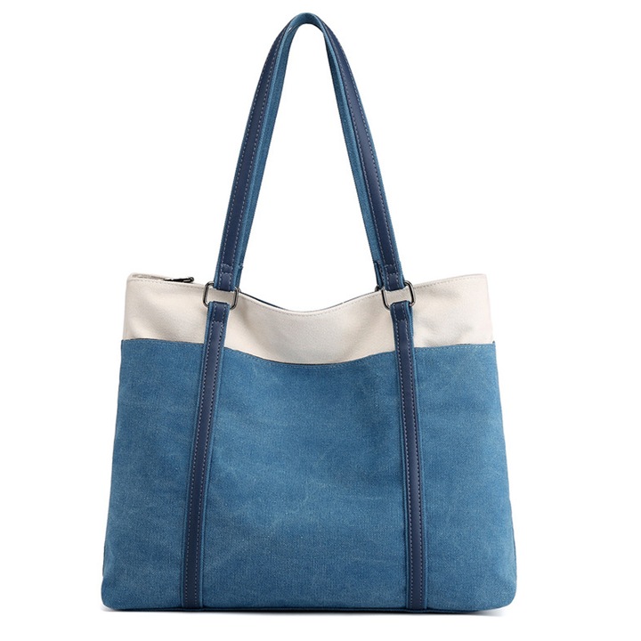 Válltáska vászonból, Jormftte, kék/fekete/lila/szürke, 41x12x35cm