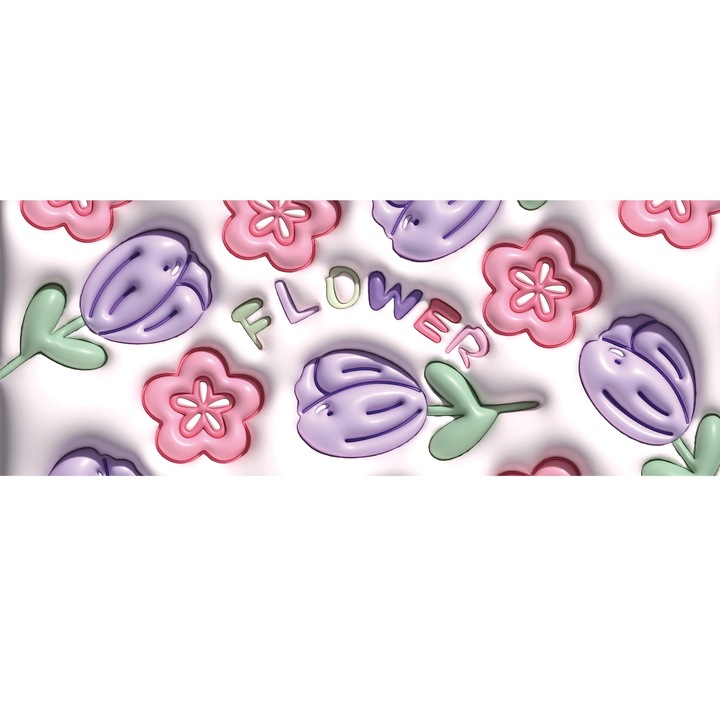 Mousepad gaming, Flori tridimensionale expandate 3D, Spacer, cauciuc si material textil, cusaturi anti-rupere, 300 x 800 x 3 mm, Violet