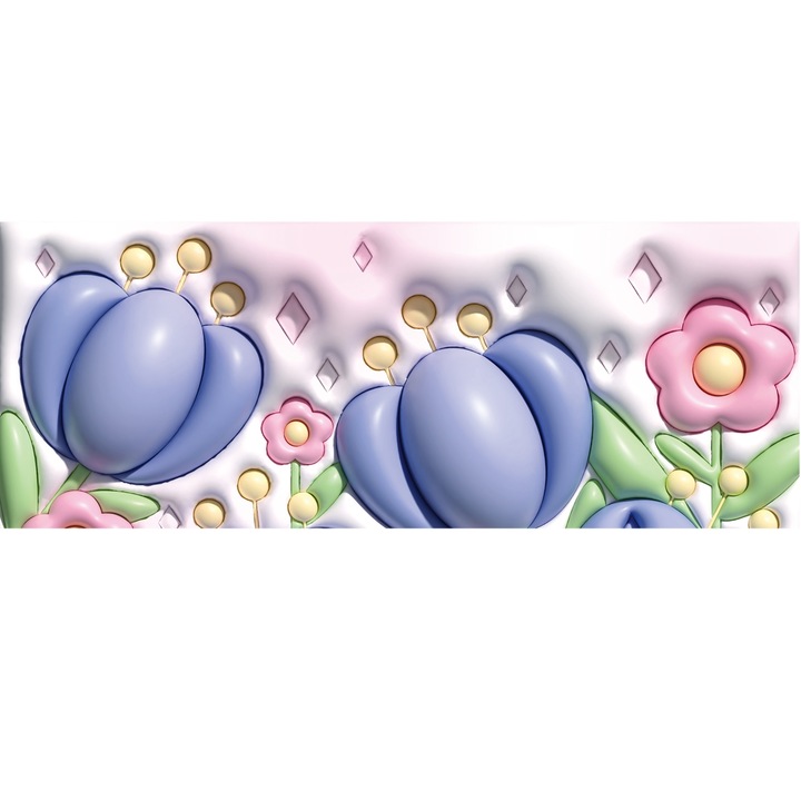 Mousepad gaming, Flori tridimensionale expandate 3D, Spacer, cauciuc si material textil, cusaturi anti-rupere, 300 x 800 x 3 mm, Albastru