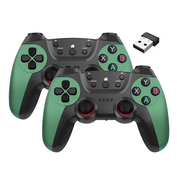 Комплект геймпад контролер 2, VIELLAN, 2.4G безжичен, за Android/PC/TV Box, използване на батерията, тъмнозелен