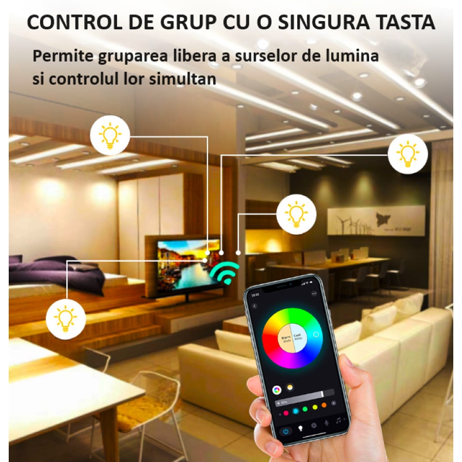 Lampa Led de podea RGB 72DESI, 24W, 2700 lm, WIFI si Bluetooth 5.0 ...