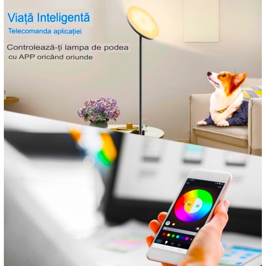 Lampa Led de podea RGB 72DESI, 24W, 2700 lm, WIFI si Bluetooth 5.0 ...