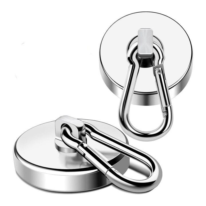 Комплект от 2 неодимови магнита за саксия, 32 мм, с карабинер, enkourakoko, сребрист