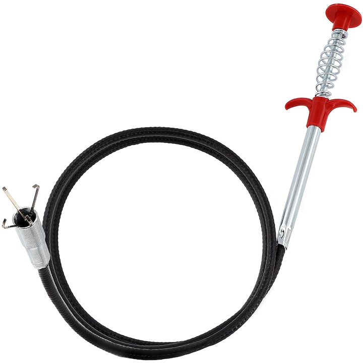 Sarpe Desfundare Chiuveta Cada WC, Minetgnon®, Tevi de Scurgere cu Sistem Extractor cu 4 Brate, Otel/PP, 90 cm, 90g, Negru/Argintiu