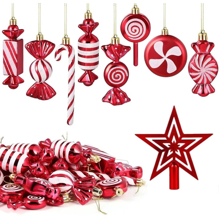 Carrlinechoo 17 karácsonyi díszek, piros/fehér