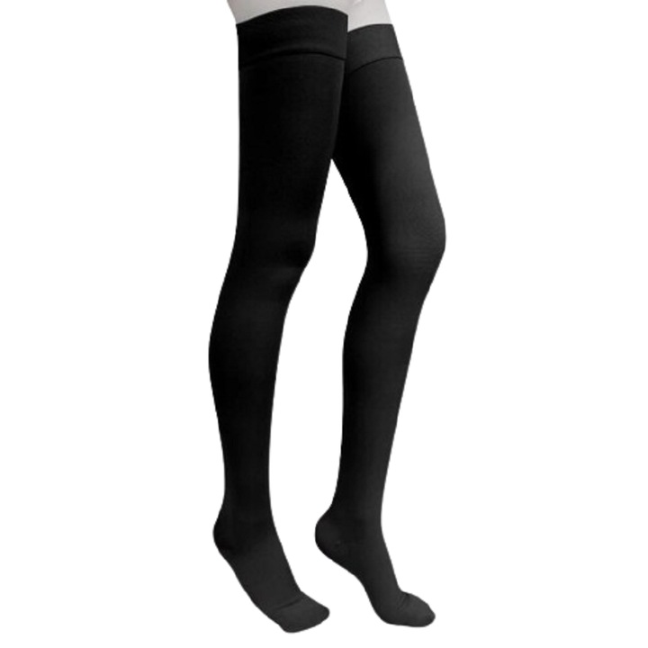 Ciorapi compresivi medicinali, anti-embolism NECO® pana la coapsa, cu varf deschis, clasa II, 23-32 mmHg, Negru, marimea S