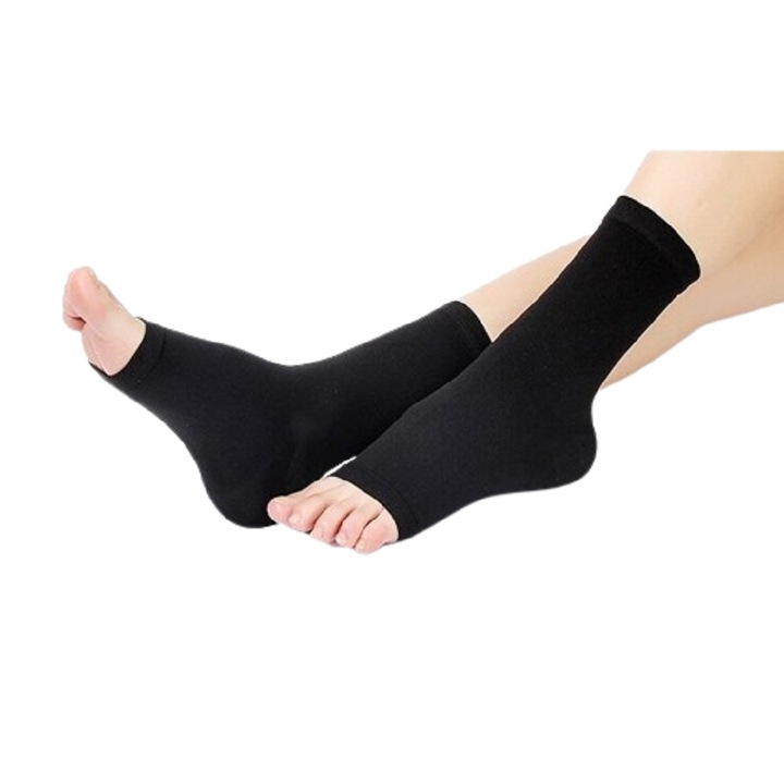 Ciorapi compresivi pe glezna cu varf deschis, clasa II, de 23 - 32 mmHg, Negru, Marimea L