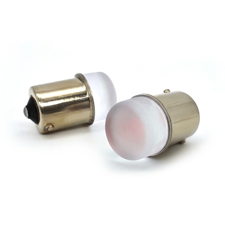 Bec LED auto pentru semnalizare, motoLEDy, P21W BA15S R5W R10W, Set 2 bucati, Rosu, CANBUS, Fara polaritate, Flux luminos 900lm, Tensiune 10-18V, Unghi de iluminare 360 grade, Tip SMD 2835, pentru lumini de pozitie, frana, ceata