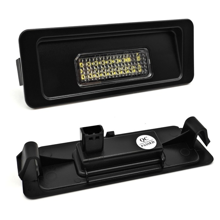 Lampa LED iluminare placuta de inmatriculare auto, motoLEDy, Set 2 bucati, Alb rece 5500K, Compatibil CANBUS, Fara eroare bec ars, 18 diode SMD 4014, 12V, 550 lumeni/bucata, Unghi iluminare 180°, Omologare E9