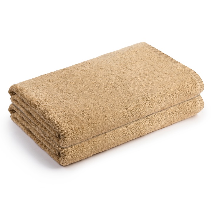 Комплект 2 кърпи за тяло/плаж Hotel Supplier, 80 x 180 см, 100% памук, 500 GSM, Бежов