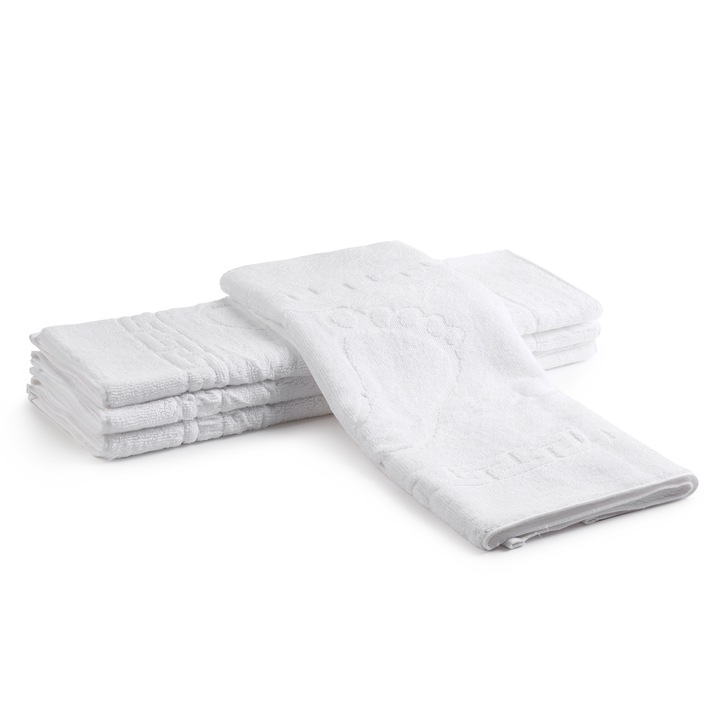 Set 4 prosoape covorase de baie pentru picioare Greek Hotel Supplier, 50 x 70 cm, bumbac 100%, 700 GSM, alb