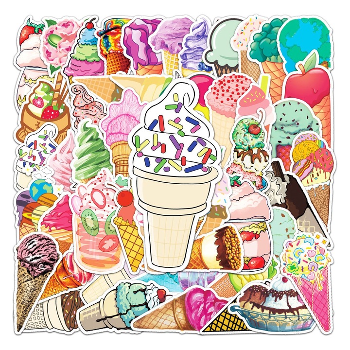 Set 50 Stickere Decorative, Reutilizabile, Rezistente la Apa, Multicolor, 5.5x8.5cm