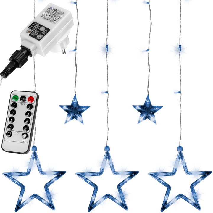 Instalatie led tip perdea cu 5 stele, 61 led-uri, telecomanda, alb/rece, Voltronic®