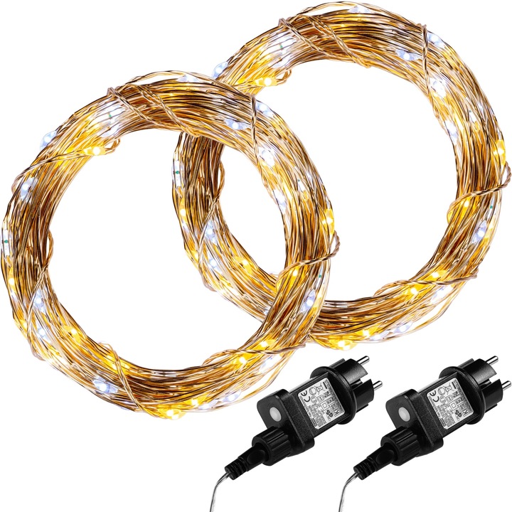 Set de 2 instalatii tip fir, 200 led-uri, rece/cald, VOLTRONIC®