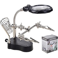 Caltucus Core® Statie de lipit cu lupa si iluminare LED, marire 3.5X 12X, clesti crocodil, baza stabila