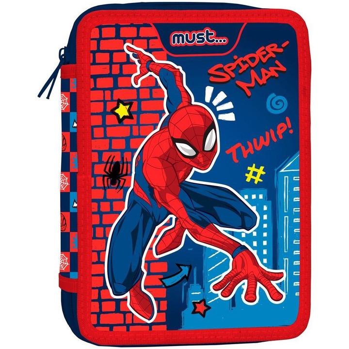 Spider-Man tolltartó, 2 cipzár, 15 x 5 x 21 cm, piros