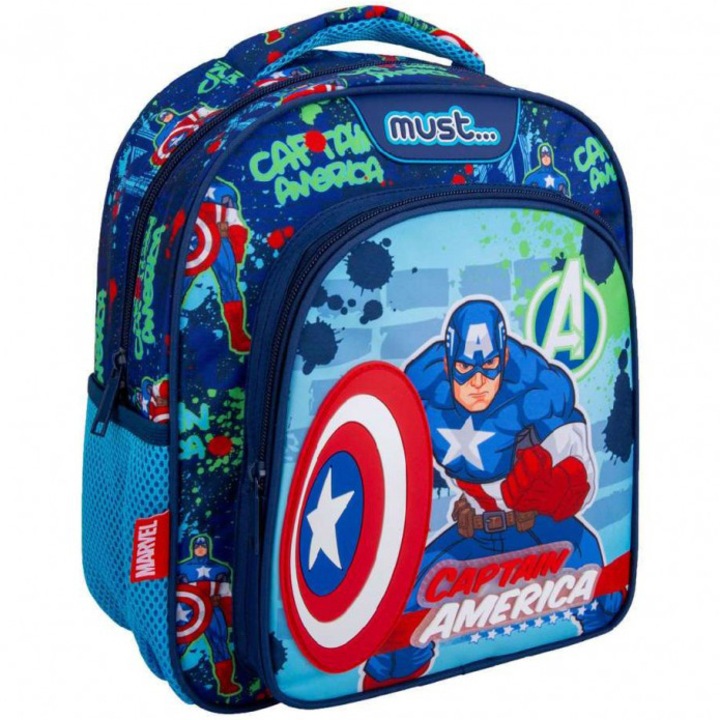 Captain America hátizsák, 2 cipzárral, 27x10x31 cm