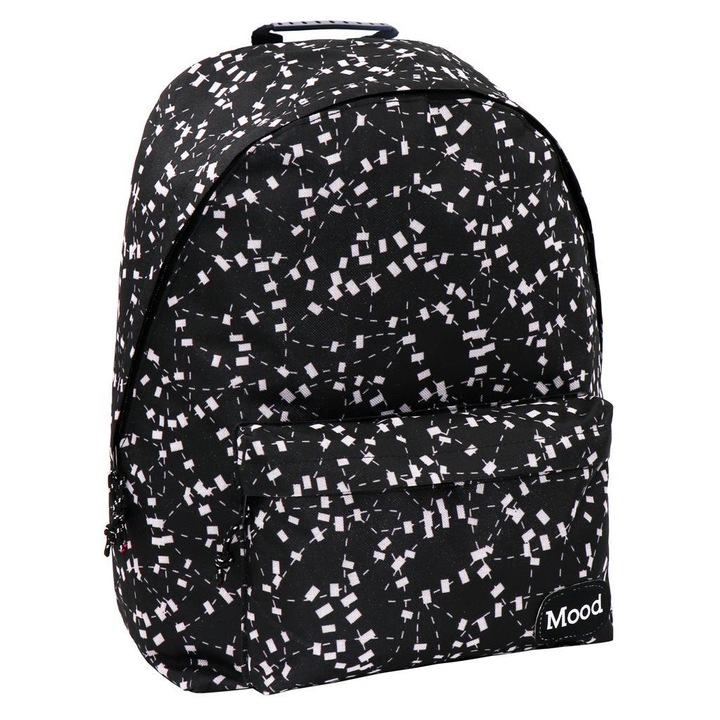 Ghiozdan Mood, 30 x 15 x 40 cm, Negru-Alb