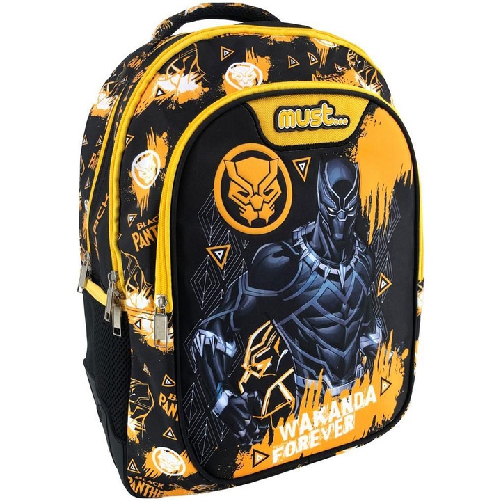 Ghiozdan Black Panther, 3 fermoare, 32 x 18 x 43 cm