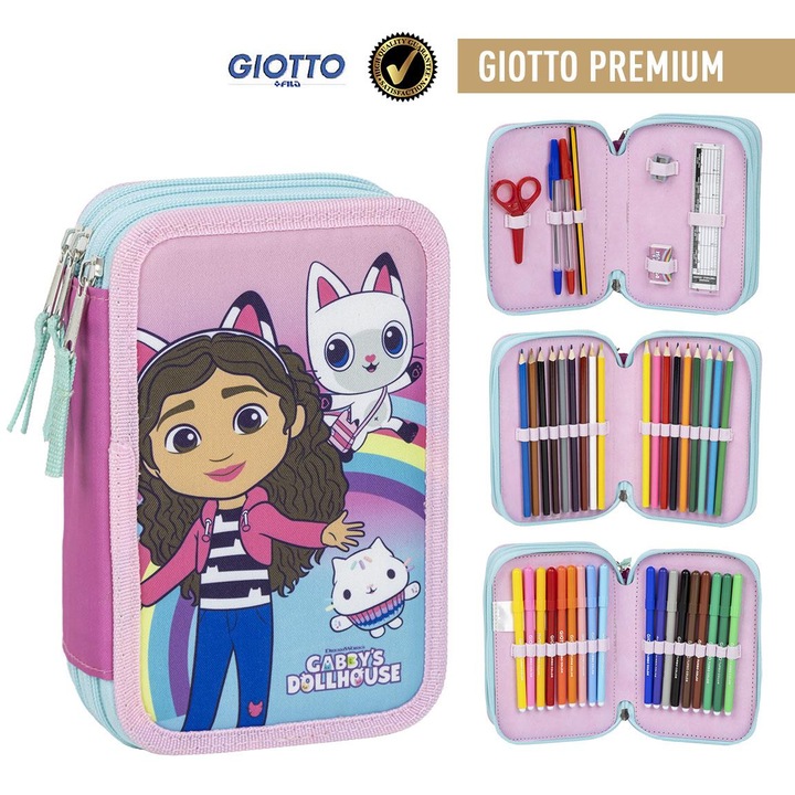Penar echipat, Giotto Gabbys Dollhouse, 3 fermoare, 43 piese, 12 x 6 x 19 cm