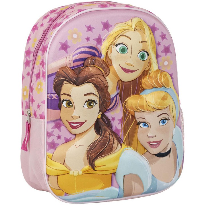 Ghiozdan copii 3D, Disney Princess, 1 fermoar, 31 x 25 x 10 cm
