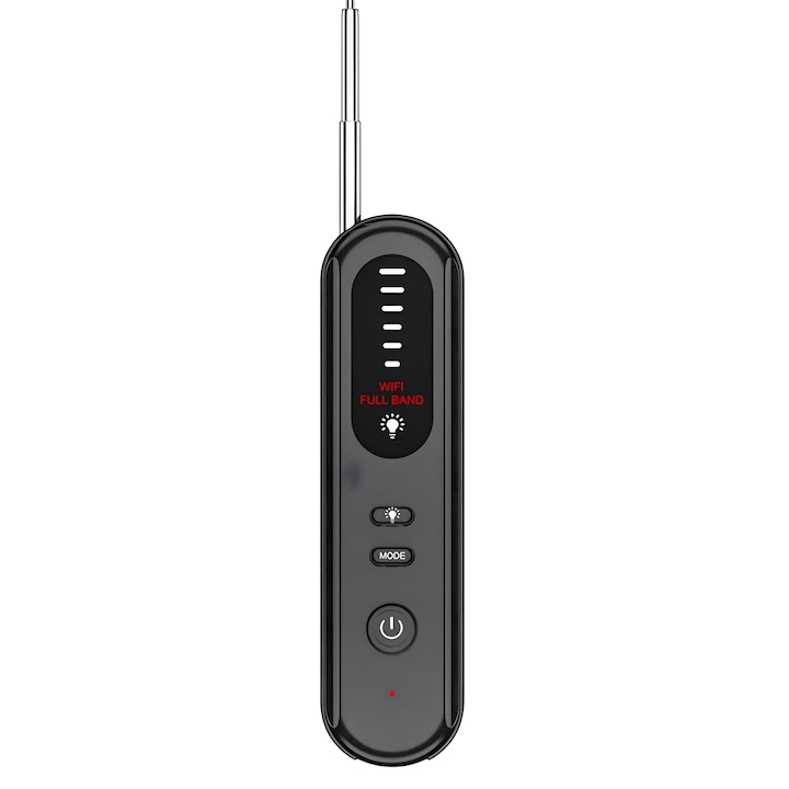 Detector Aparate de Spionaj Infiniteea™, Camere, Reportofoane, Microfoane Ascunse, Localizare GPS, Detectare Semnal pana la 10M, 6 Nivele Ajustabile, Portabil, Negru