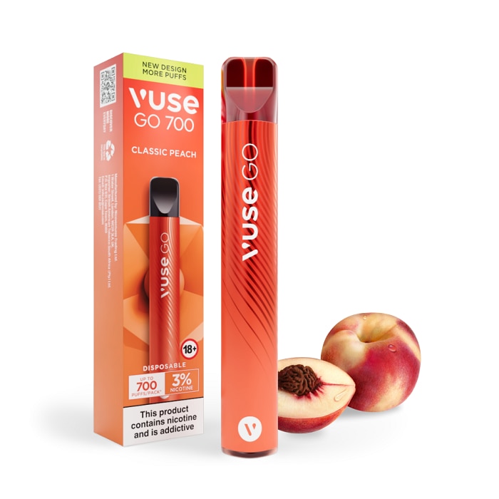 Tigara electronica de unica folosinta, Vuse GO 700 - Classic Peach, 2ml,  20mg/ml nicotina, autonomie 700 pufuri