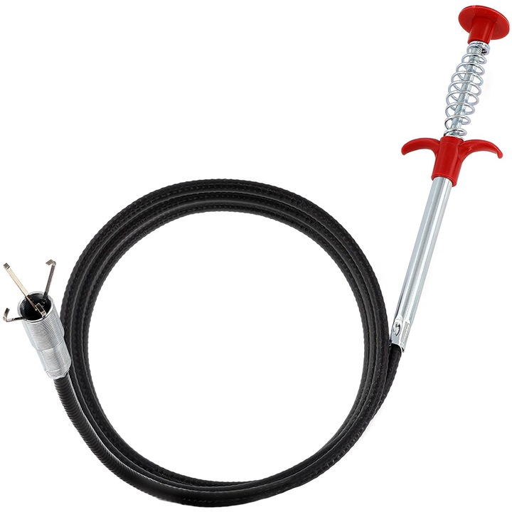 Sarpe Desfundare Chiuveta Cada WC, Minetgnon®, 4 gheare, Otel/PP, Lungime 160 cm, 160g, Negru/Argintiu