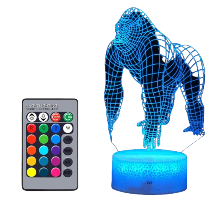 Lampa de veghe 3D, model GORILA, USB, multicolora, portabila, cu suport si telecomanda
