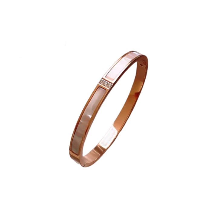 Bratara Dama, Tip Bangle Zirconiu Alb, Otel inoxidabil, Placat cu aur, Culoare Rose Gold